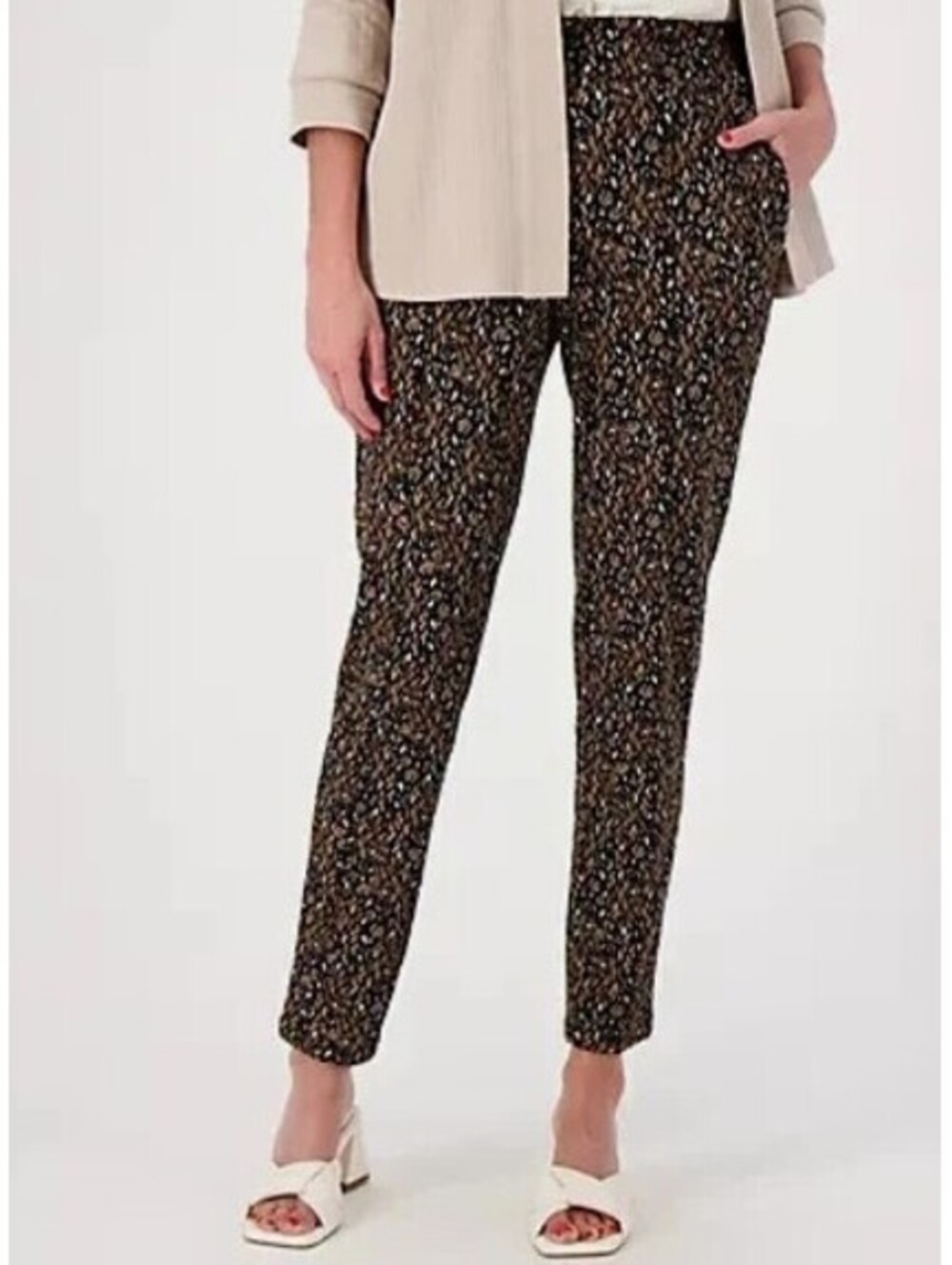 Isaac Mizrahi Live 2X Pitch Black Printed Ponte Slim Leg Pants A608114